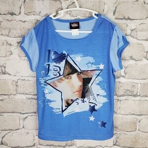 Justin Bieber Crew Neck Tee Baby Blue  Graphic Medium 10/12 Official